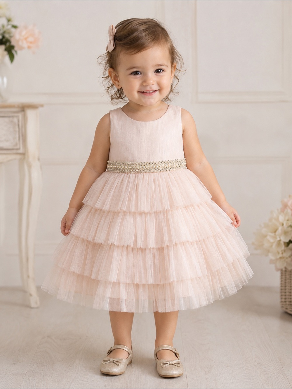 American Princess Girls Blush Pink Tiered Tulle Party Dress Size 2T